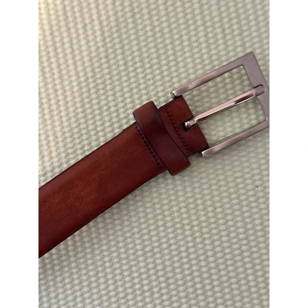 Brooks Brother Handmade Men's Brown Leather Dress Belt Adjustable